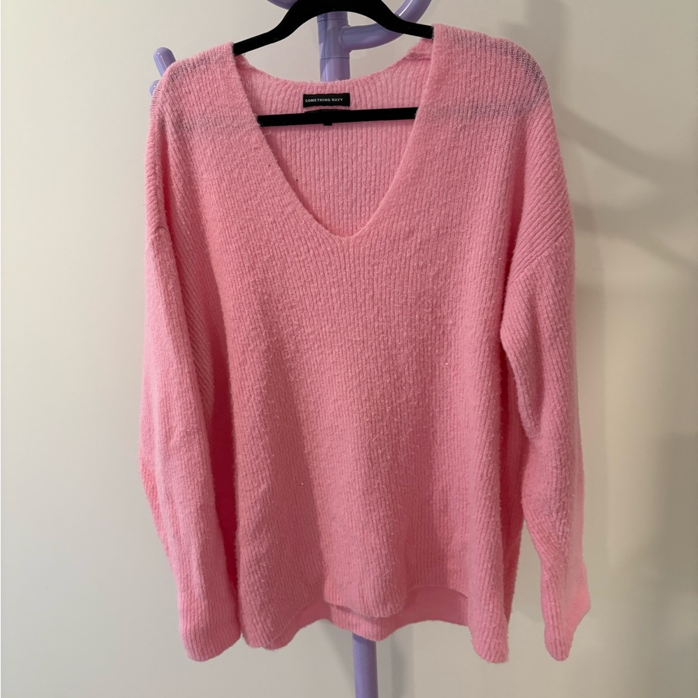 Something Navy Cozy Pink Oversized V-Neck Sweater